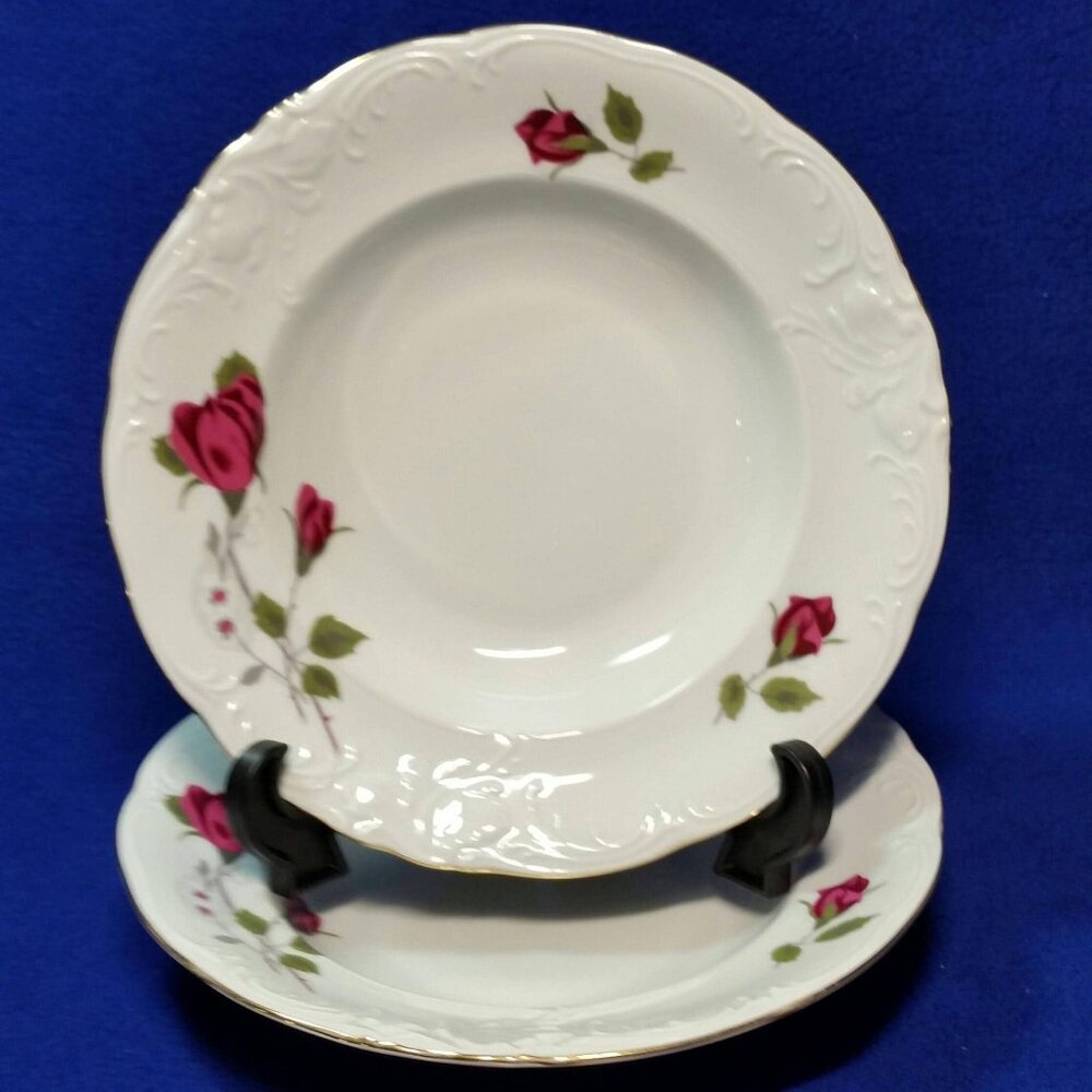 Royal Kent Red Roses Soup Bowls Set of 2 Poland Wedding Dinnerware Pre-Owned